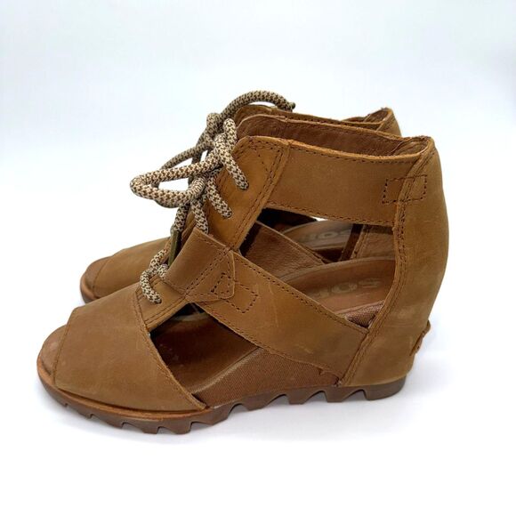Sorel Joanie Leather Platform Wedge Sandal - Camel 6 - Picture 5 of 8